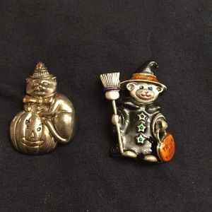 Halloween Cat and Bear Brooches